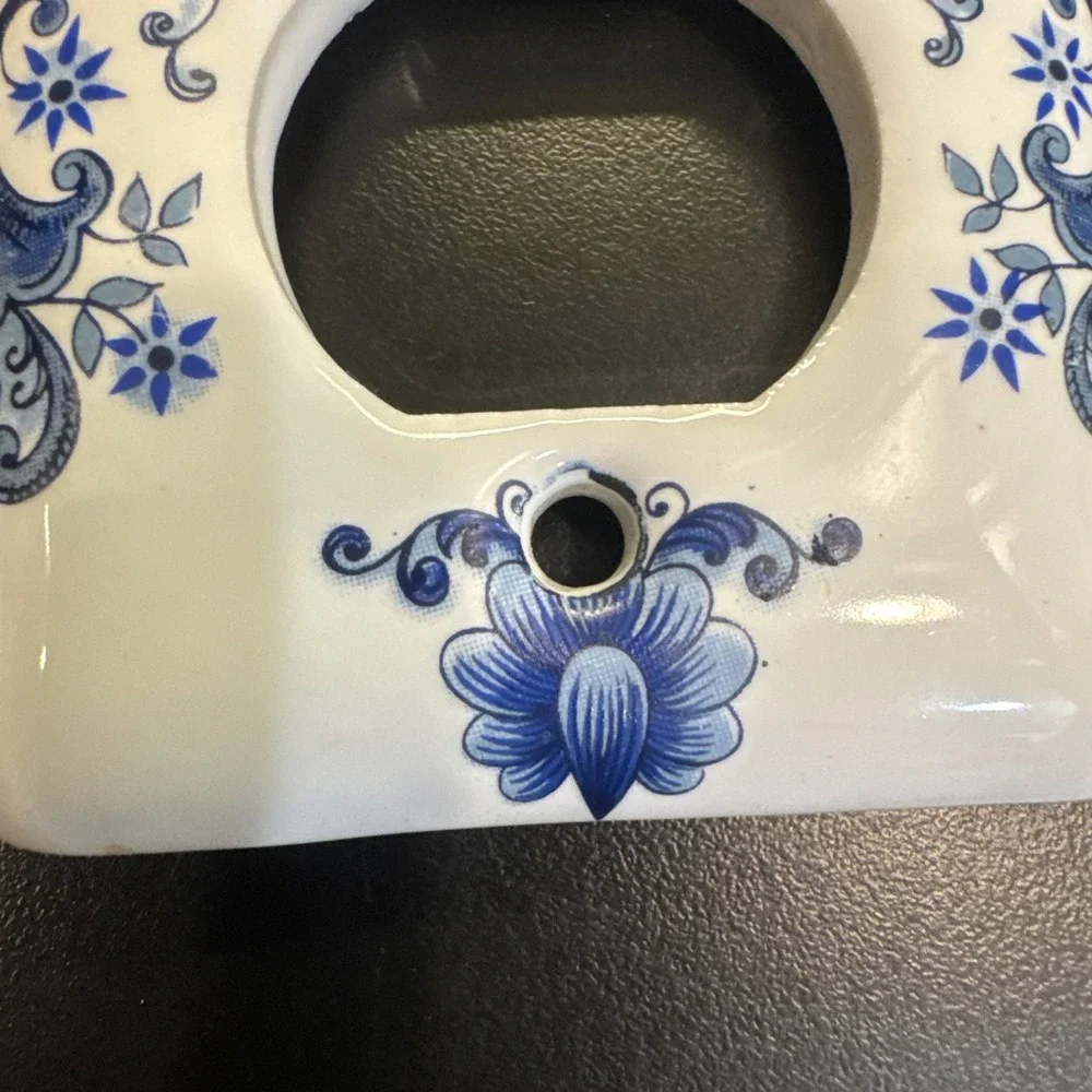 Vintage Porcelain Blue and White Floral Outlet Cover